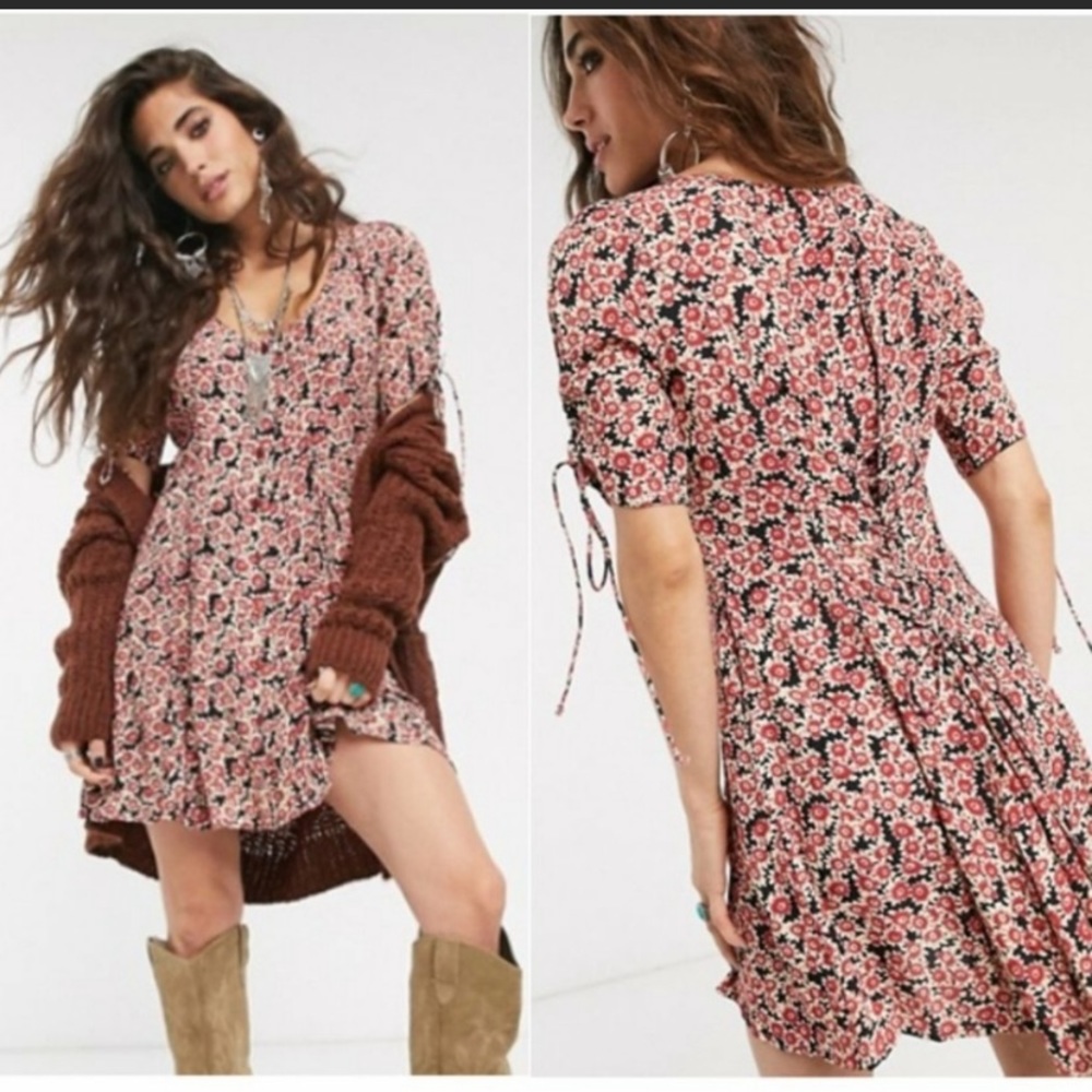 Free People Dress Fall Floral Print Large NWT